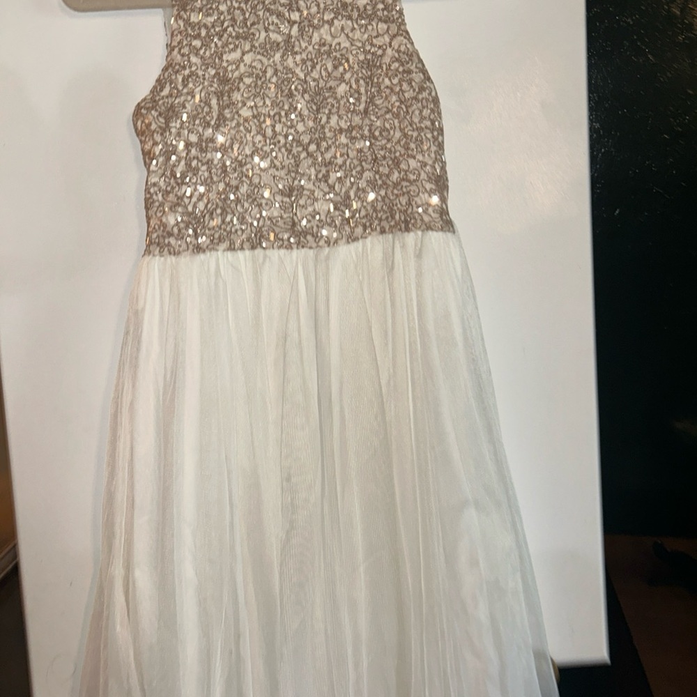 Speechless Cream Sequin Tiered Gown Halter Sleeveless